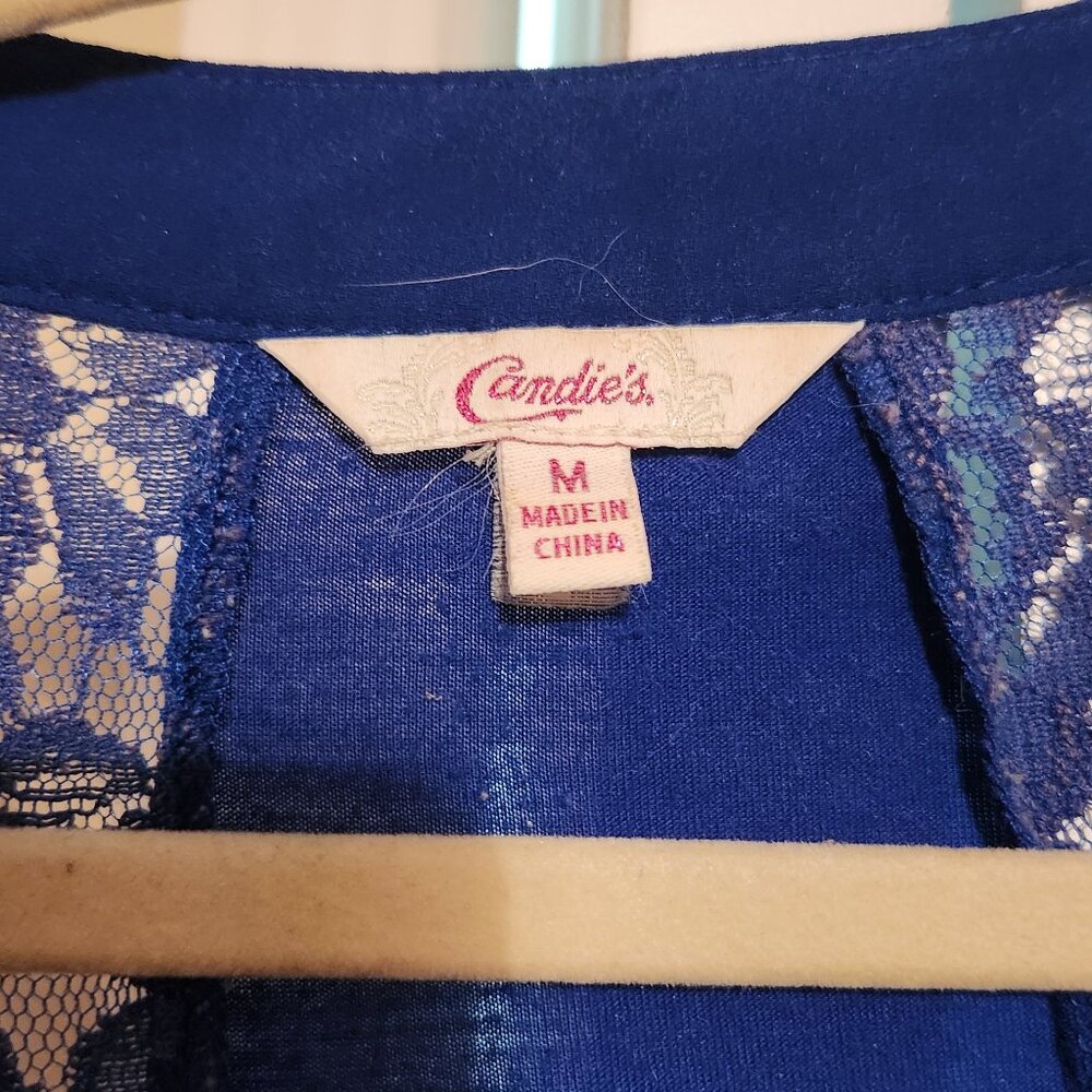 Royal Blue Candies Long Sleeve Blouse with Lace Back